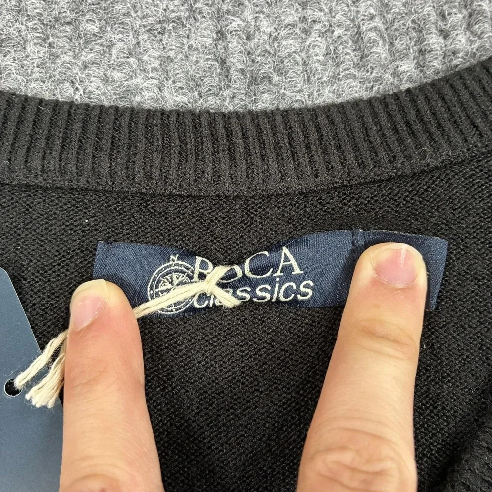 Boca Classics Sweater Vest Mens 2XL Black Knit Argyle V-Neck Acrylic Pullover